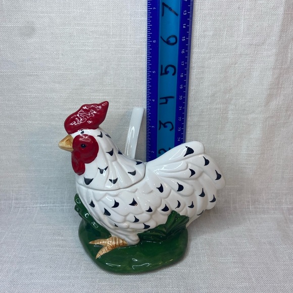 Country Style Rooster Ceramic Condiment Jar with Spoon 4”x5” - Picture 6 of 7